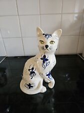 Vintage Italian Pottery Blue White Sitting Cat  picture