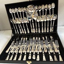 VTG WM Rogers & Son 51 Piece Flatware Set Silver Plated Enchanted Rose w/ Case picture