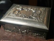 Beautiful Vintage Silver Plated Jewelry Box Decorated Purple Velvet Lined Cute picture
