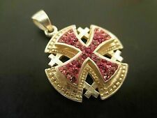 2Ct Round Red Ruby Diamond Jerusalem Cross Pendant & Chain 14K Yellow Gold Over picture