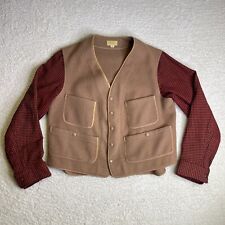 Vintage 50's LL Bean Sport Vest Mens 44 Wool Snap Button Brown Plaid Hunting picture