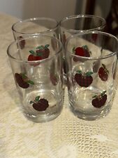Vintage Anchor Hocking IDI 3.5” Red Apples Juice Drinking Glasses  Set of 4 picture