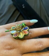 18k on 4k Real gold  Bridal Cocktail  Party Ring Mogul India Peacock Adjustable picture