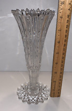 Antique ABP Tall Cut Glass Zipper Trumpet Vase American Brilliant Period Jagged picture