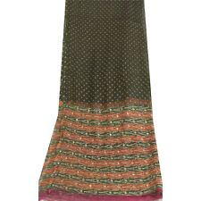 Sanskriti Vintage Long Green Dupatta/Stole Pure Chiffon Silk Hand Beaded Scarves picture
