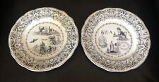 Two 19th Century French Antique Collectible Rebus Riddle Plate ~ GIEN 8 Rare picture