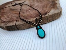 Afghani Turquoise Macrame Stone Necklace Pendant Jewelry Handmade Bohemian picture