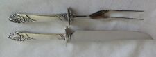 TWO ANTIQUE SILVER REPROUSSE FLOWERS STAINLESS BLADE AND FORK CARVING SET picture