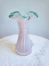 Fenton Pink And Green Crest Iridescent Wheat Glass Vase picture