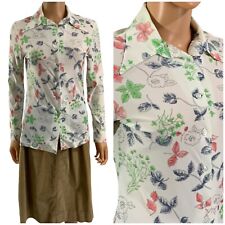 Vintage MOD Top Button Front Floral Print Disco Hippy Butterfly Collar 70s M picture