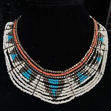 Vintage Boho Beaded Southwestern Tribal Collar Necklace Multi Seed Bead Strands picture