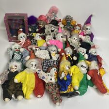 Lot Of 27 Clown Dolls w/ Porcelain Head Painted Face Fabric Sand Filled Body picture