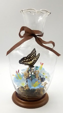 Vintage Real Butterfly Taxidermy with Dried Flowers Inside  Glass Vase picture