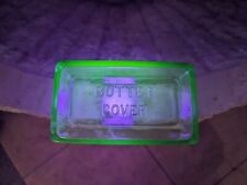 Vintage 20's Uranium Glass Butter Cover Green Depression Glass 1 Lb Stick Butter picture