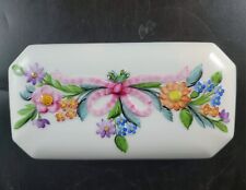BEAUTIFUL HEREND HUNGARY LARGE SIZE BOW FLOWER TRINKET /JEWELRY BOX COVERED DISH picture