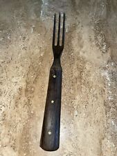 Vintage  Wood Fork 3 Prong 3 Brass Rivets picture