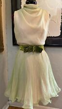 Vintage 60’s Dress Sheer Chiffon Overlay Pink Green Ruffled Pleated Princess S/M picture
