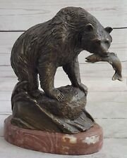 GORGEOUS BRONZE Bear & Fish FIGURINE National Wildlife Federation Trophy Deal NR picture