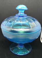 Fenton Celeste Blue Stretch Glass Lidded Candy Dish 1920's picture