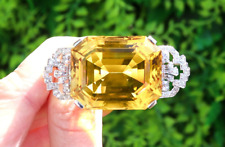 Huge Transparent Yellow 75.00CT Citrine & Lab-Created Diamonds Antique Brooch picture