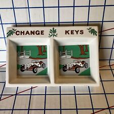 Vintage Pocket Change and Key Double Tray  Rectangle Ceramic Dish Antique Cars picture