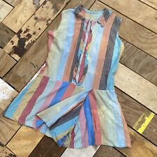 Vintage 1940s Multi Color Striped Cotton Playsuit Romper Skorts Sun Dress Size L picture