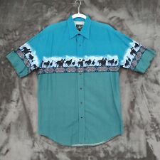 Roper Mens Medium Blue Aztec Horse Pattern Cotton Twill Pearl Snap Western Shirt picture