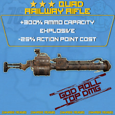 [PC] FO 76 QUAD EXPLOSIVE RAILWAY RIFLE [-25% AP COST] ULTIMATE DAMAGE GOD ROLL picture