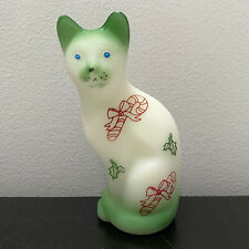 Fenton Glass Opal Satin Stylized Sitting Cat Rosso HP Red Candy Cane Limited Ed. picture