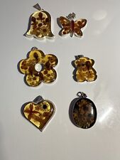 Lot of  6 Vintage .925 Pendants - Processed Dried Flowers. Preowned picture