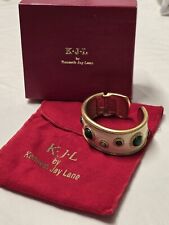 KJL Kenneth Jay Lane Vintage Fat Cuff Bracelet Ivory w/Green Cabochons #804 picture