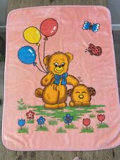 RARE HTF Vintage Mink Baby Blanket Bear Balloons Petting Puppy Kawaii Pink Korea picture