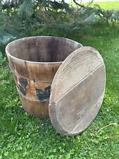 Antique Vintage Primitive Wooden Bucket with Lid  picture