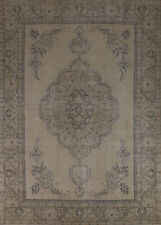 Vintage Muted Beige Wool Tebriz Handmade Dining Room Area Rug 10x13 Carpet picture