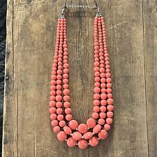 Beautiful Vintage Three Strand Coral Necklace With Beads And Embellishments picture