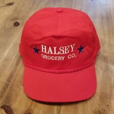 Vintage Halsey Grocery Co. Hat Cap Strap Back Red One Size Rope Trucker KC 90's picture