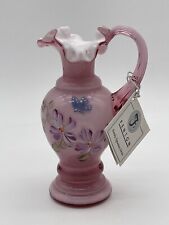 Vintage 1996 Lynn Fenton Art Glass Asters on Dusty Rose Overlay Pitcher #2071 picture