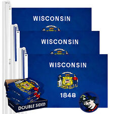 Wisconsin WI State Flag 3x5FT 3-Pack Double-sided Embroidered Polyester By G128 picture