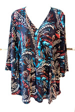 CATHERINES BLACK ABSTRACT FEATHER PRINT 3/4 BELL SLEEVE TOP  PLUS SIZE 2X 22/24W picture