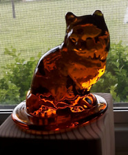 VIKING GLASS - AMBER CAT ART GLASS PAPERWEIGHT -  picture