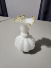 ￼Vintage Fenton Vase Crimped Yellow Crest Melon Milk 6