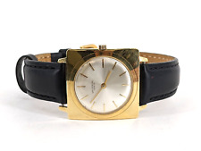 Vintage Universal Geneve 18K Yellow Gold Square Watch Silver Dial Leather Band picture