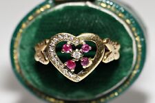 Vintage Circa 1960s 18k Gold Natural Diamond And Ruby Heart Ring picture