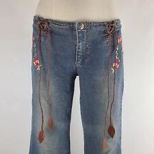 RARE Vintage Y2K CL Jeanswear Low-Rise Flared Lace Up Floral Embroidered Jeans  picture
