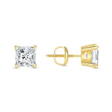 2.25 Ct Princess Created Diamond Earrings Stud Real 14K Yellow Gold Basket Screw picture