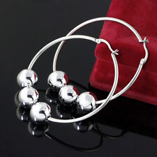 1pair Silver Beads Stainless Steel Big Round Fashion Women's Earrings Hoop picture