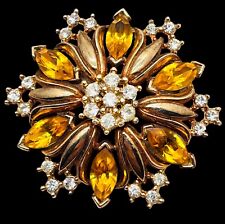 Vintage Trifari Pat Pend Gold And Clear Glass Brooch Pendant 1950’s picture