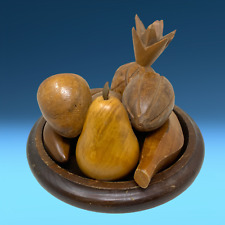 Vintage Mid-Century Modern MCM Wooden Fruit Bowl + 7 Pc Fruit Handmade OOAK picture