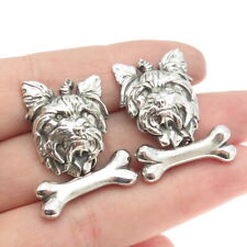 925 Sterling Silver Vintage Yorkshire Terrier Oxidized Cufflinks picture