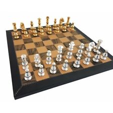 FRENCH Style Chess Set. Gold and Silver plated with Real Leather Chessboard picture